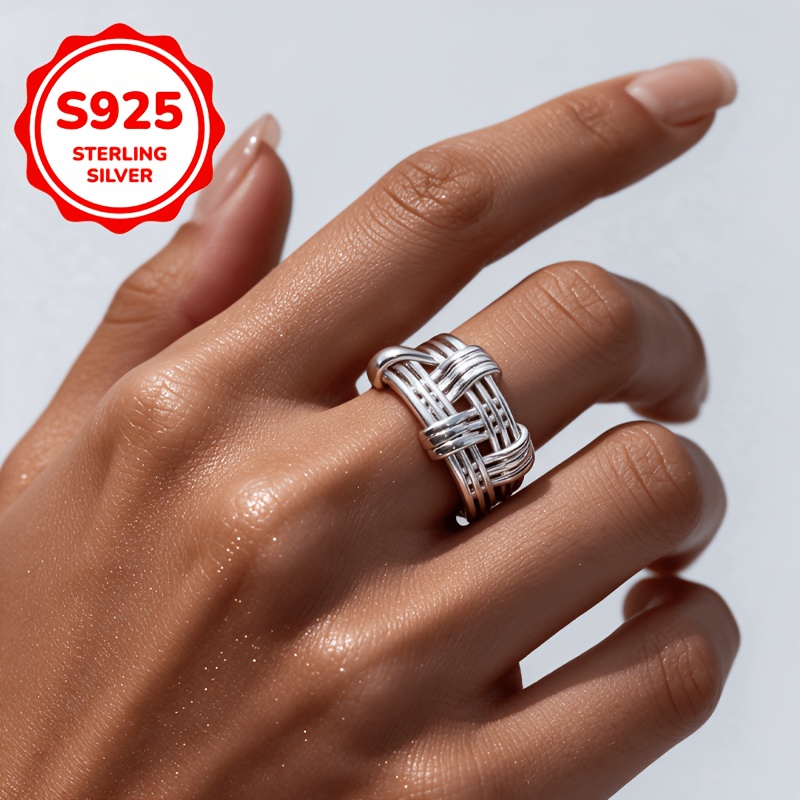 925 Silver Woven Hollow Adjustable Ring, Gift for Couples